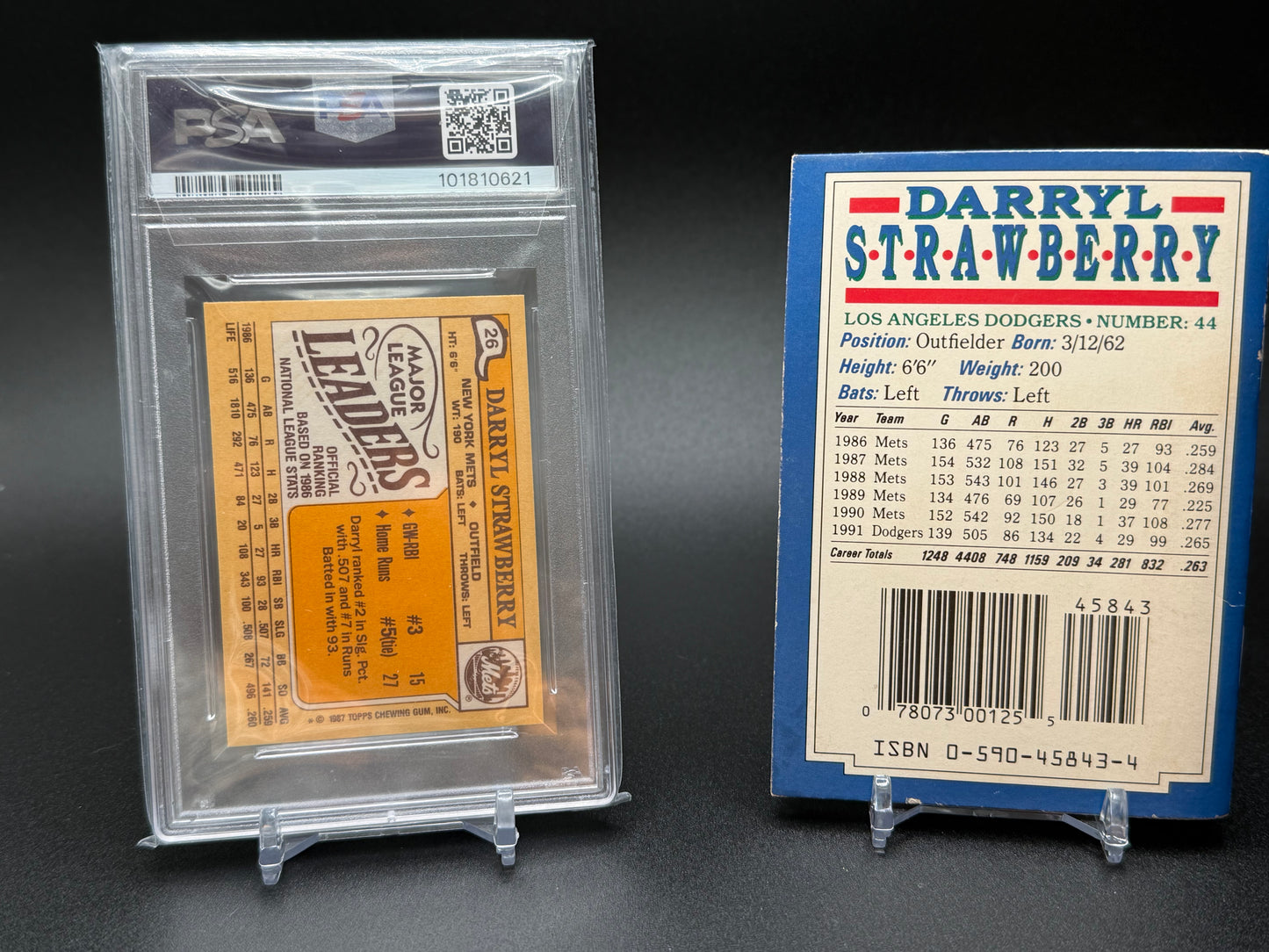 DARRYL STRAWBERRY NEW YORK METS 1987 TOPPS MINI LEAGUE LEADERS #26 PSA 6 - GIFT SET