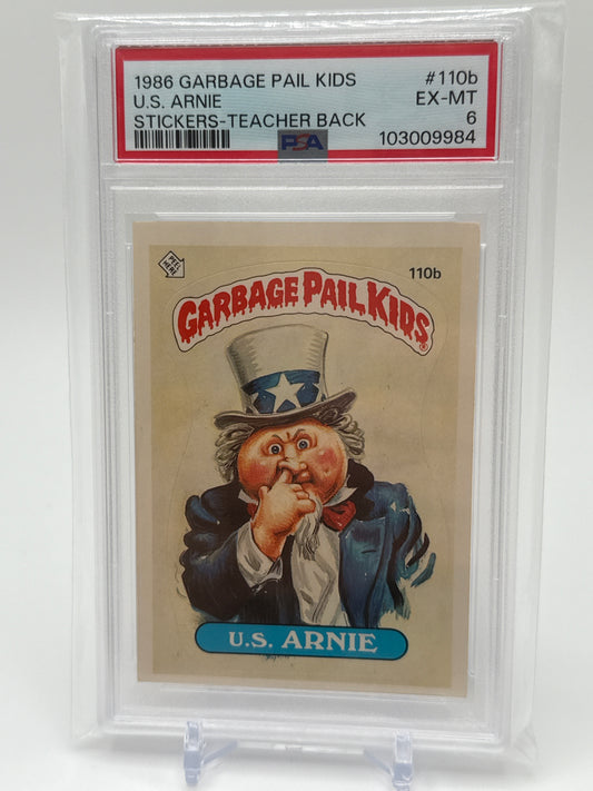 U.S.ARNIE (TEACHER BACK) - GARBAGE PAIL KIDS STICKERS #110b  1986 SERIES 3 PSA 6