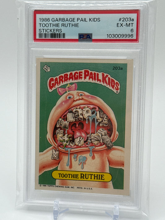 TOOTHIE RUTHIE - GARBAGE PAIL KIDS STICKERS #203a  1986 SERIES 5 PSA 6