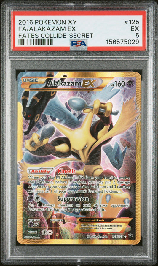 2016 POKEMON XY FATES COLLIDE SECRET #125 FULL ART/ALAKAZAM EX PSA 5