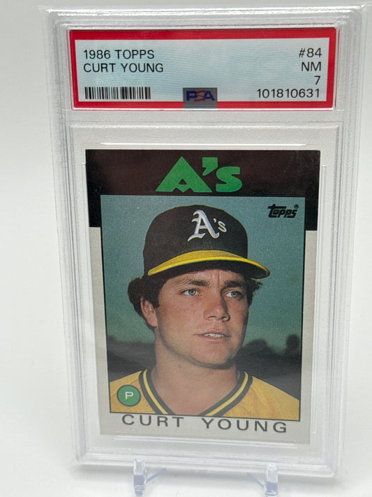 CURT YOUNG OAKLAND A'S 1986 TOPPS #84 PSA 7
