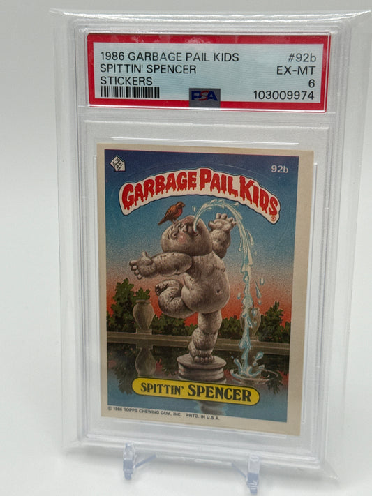 SPITTING SPENCER - GARBAGE PAIL KIDS STICKERS #92b  1986 SERIES 3 PSA 6
