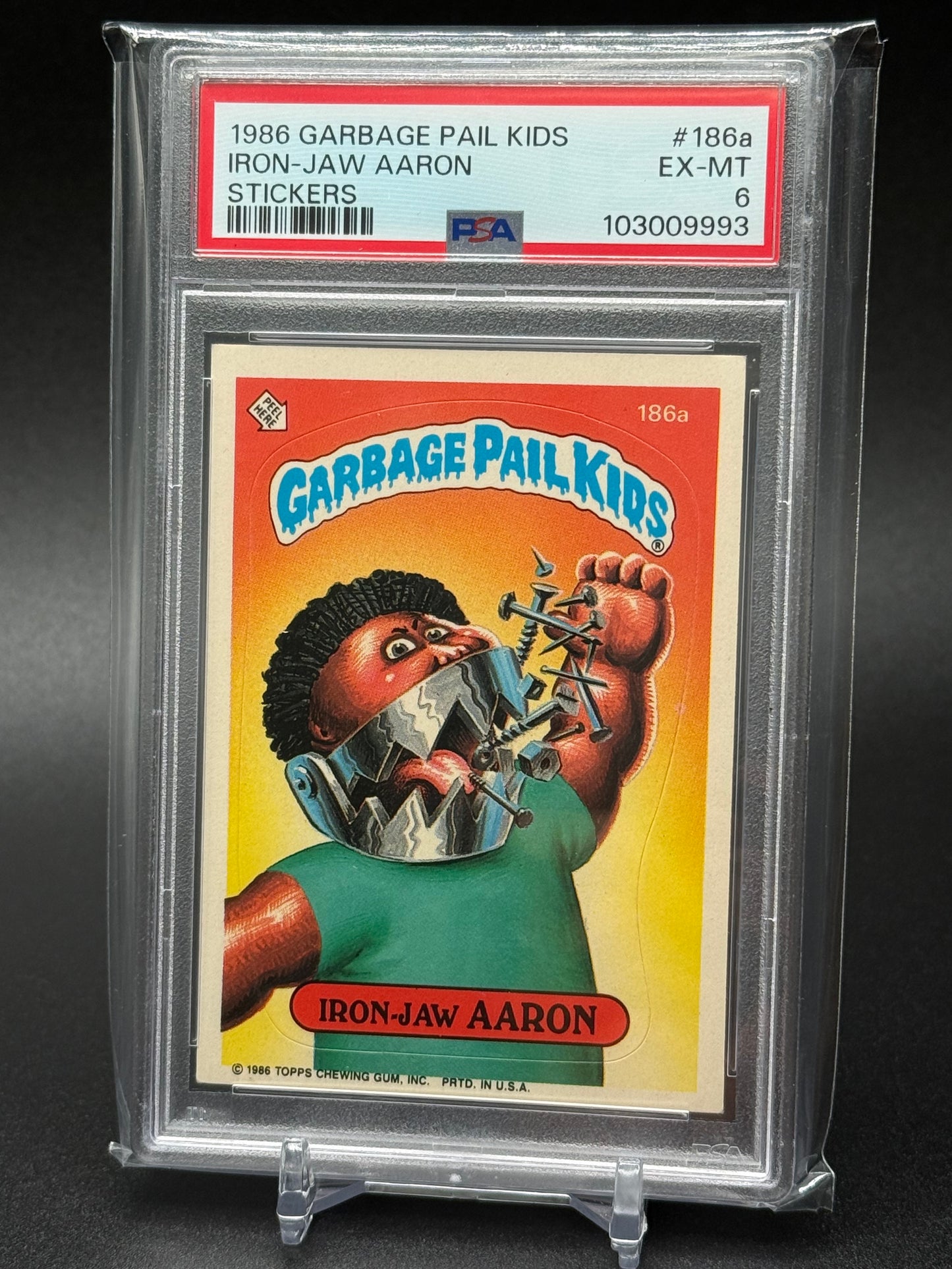 IRON-JAW AARON - GARBAGE PAIL KIDS STICKERS #186A  SERIES 5 PSA 6