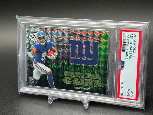 2024 Panini Mosaic Collection - Malik Nabers Capital Gains Silver Mosaic Prism PSA 9