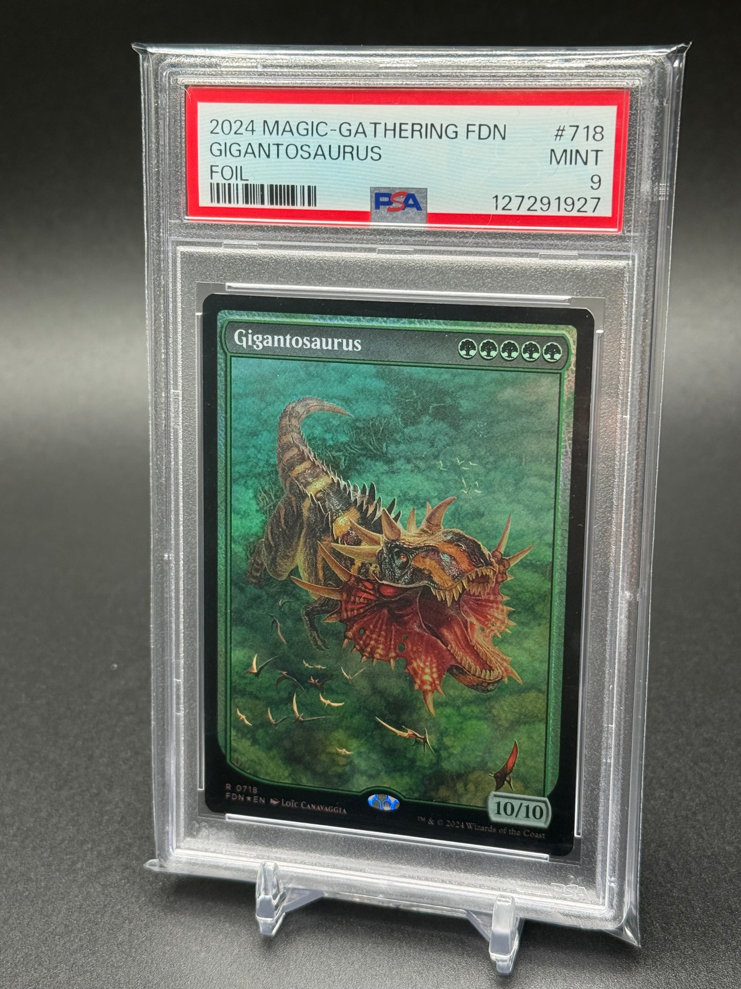 2024 Magic the Gathering, Foundations - Gigantosaurus Full Art Foil #718 PSA 9