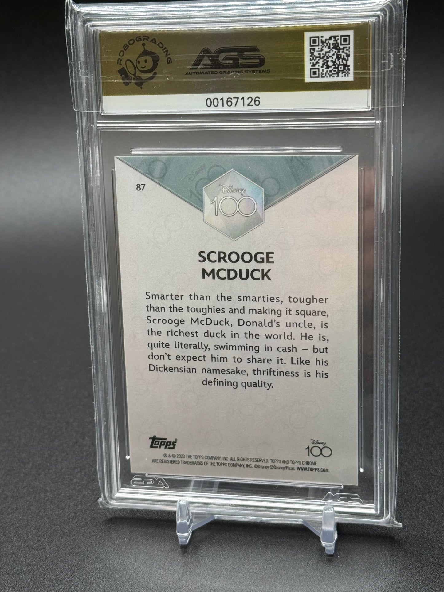 2023 Topps Chrome Disney 100 Scrooge McDuck Pink Refractor /399 AGS 10