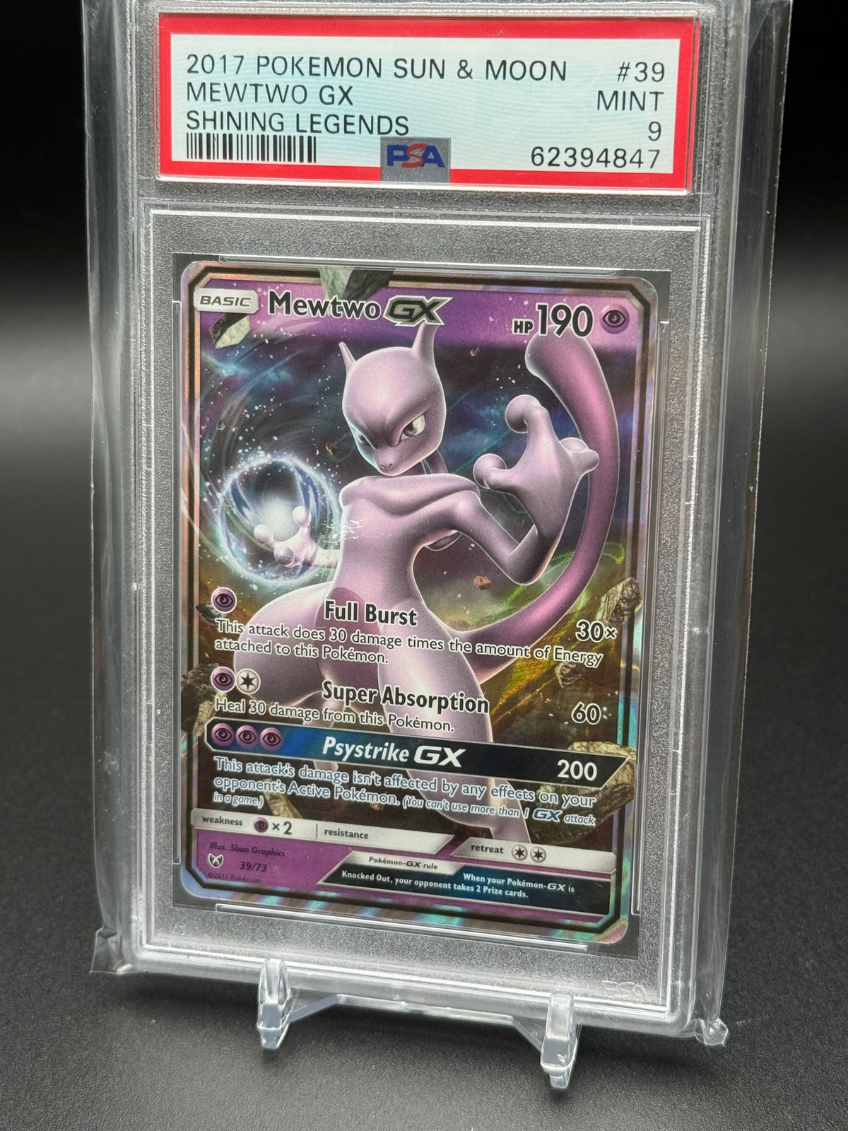 2017 POKEMON SUN & MOON SHINING LEGENDS #39 MEWTWO GX PSA 9
