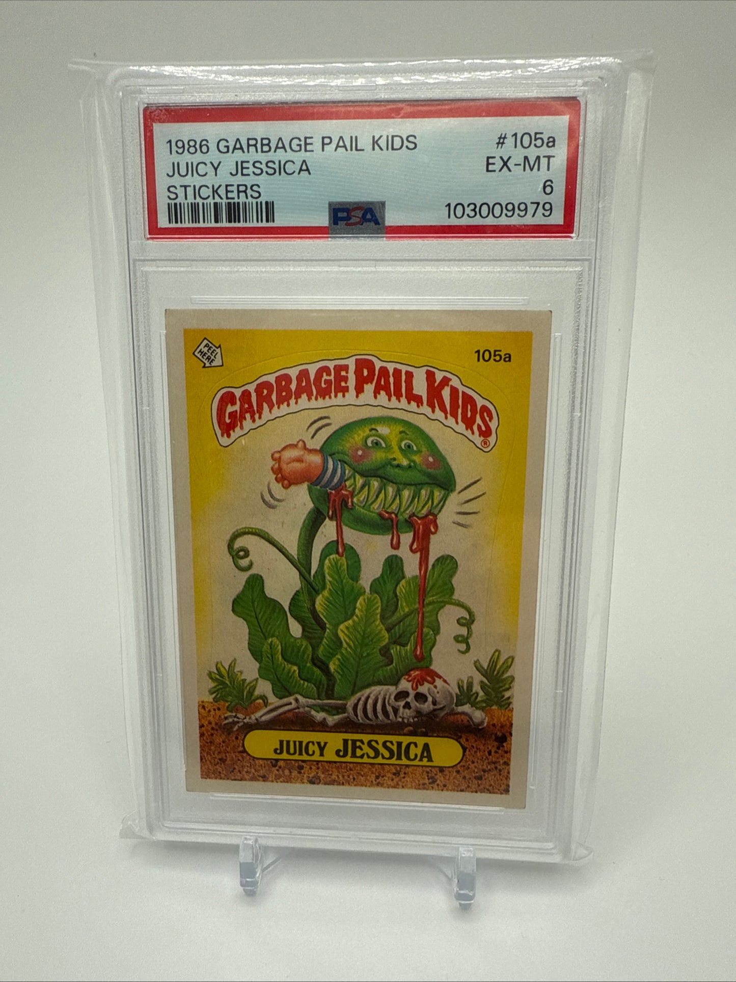 JUICY JESSICA, GREEN DEAN - GARBAGE PAIL KIDS STICKERS #105a&b SERIES 3 PSA 6,5