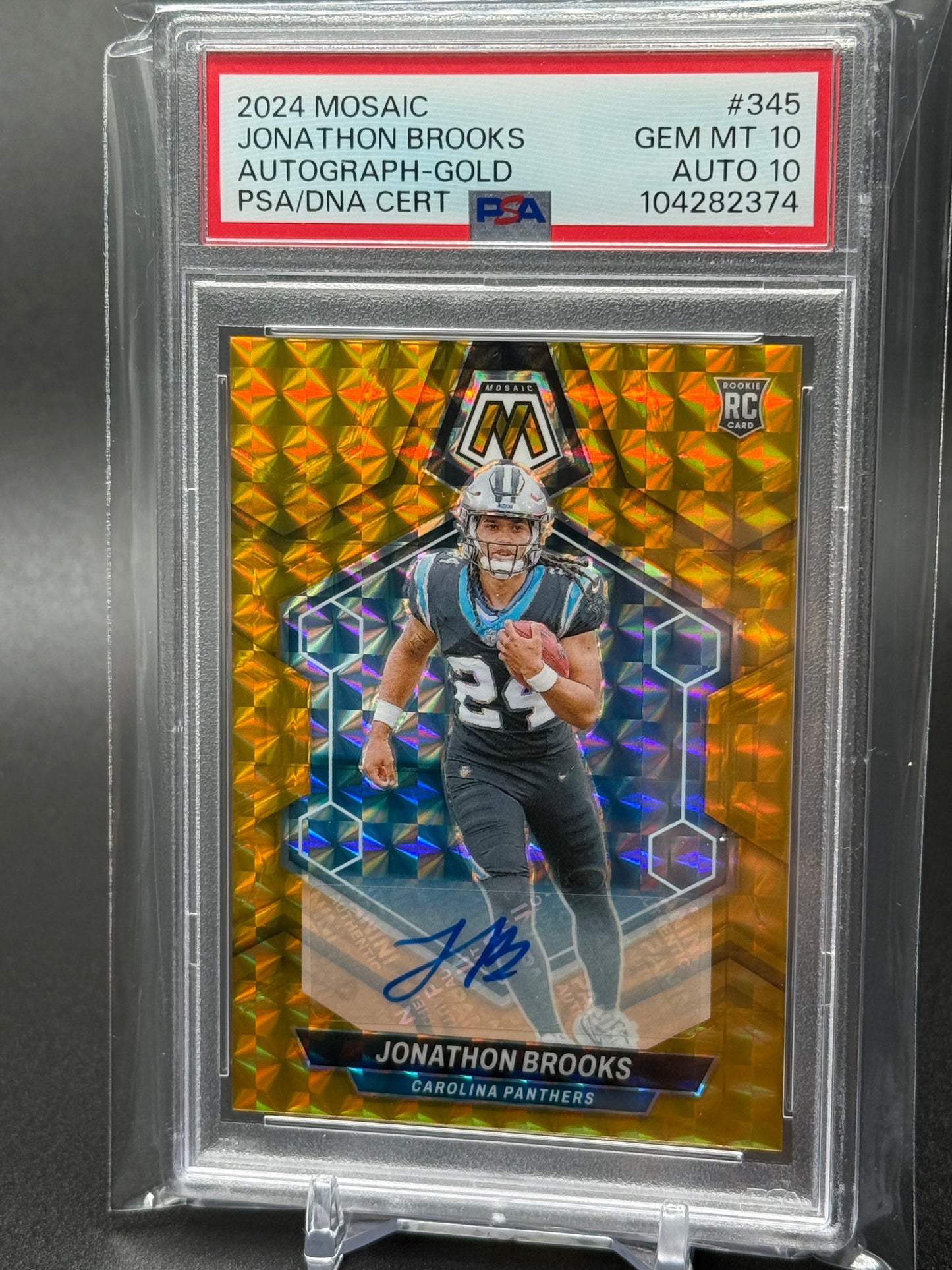 2024 Panini Mosaic Collection - Jonathon Brooks Gold Prizm Auto 09/10 PSA 10