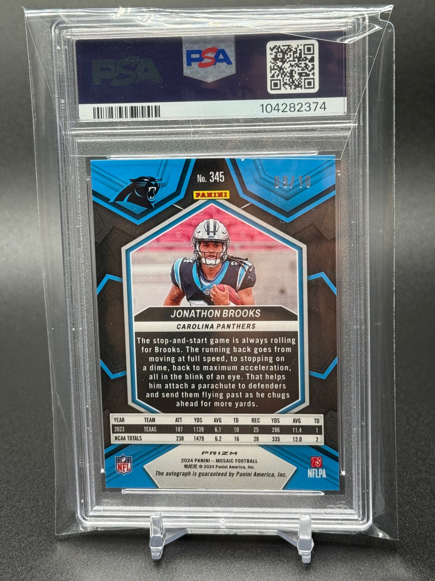 2024 Panini Mosaic Collection - Jonathon Brooks Gold Prizm Auto 09/10 PSA 10