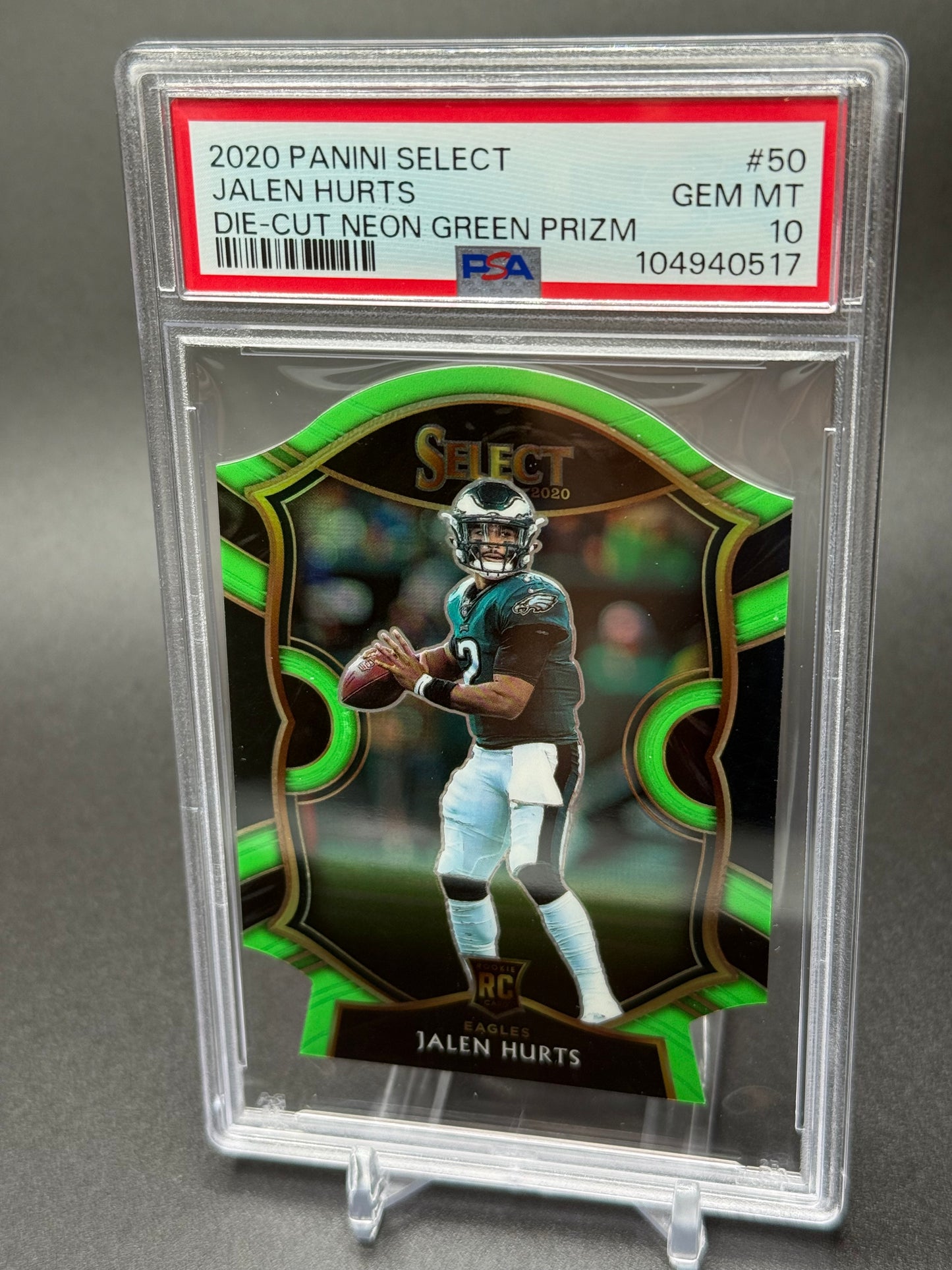 2020 Panini Select Collection - Jalen Hurts Die-Cut Neon Green Prizm