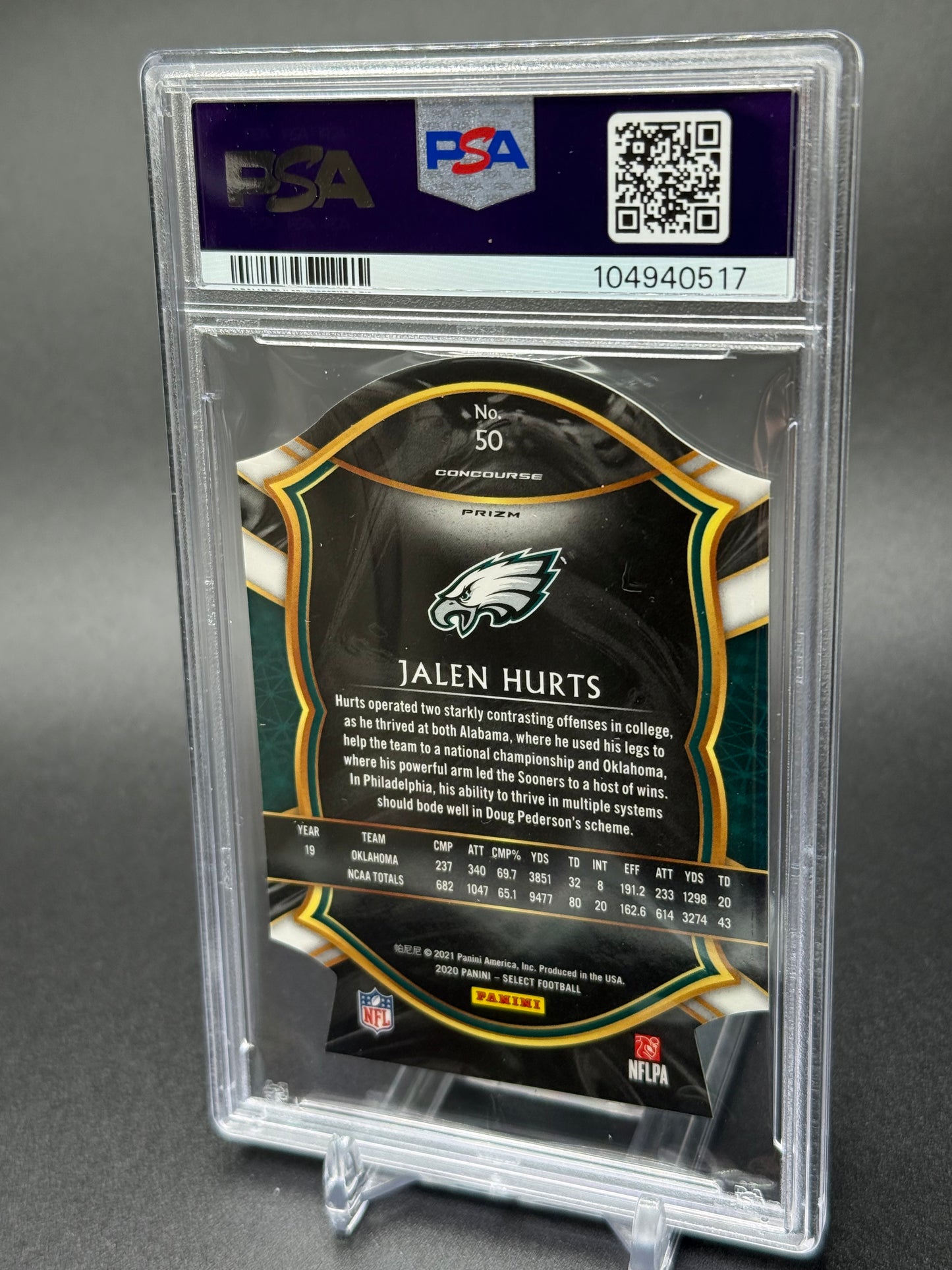 2020 Panini Select Collection - Jalen Hurts Die-Cut Neon Green Prizm