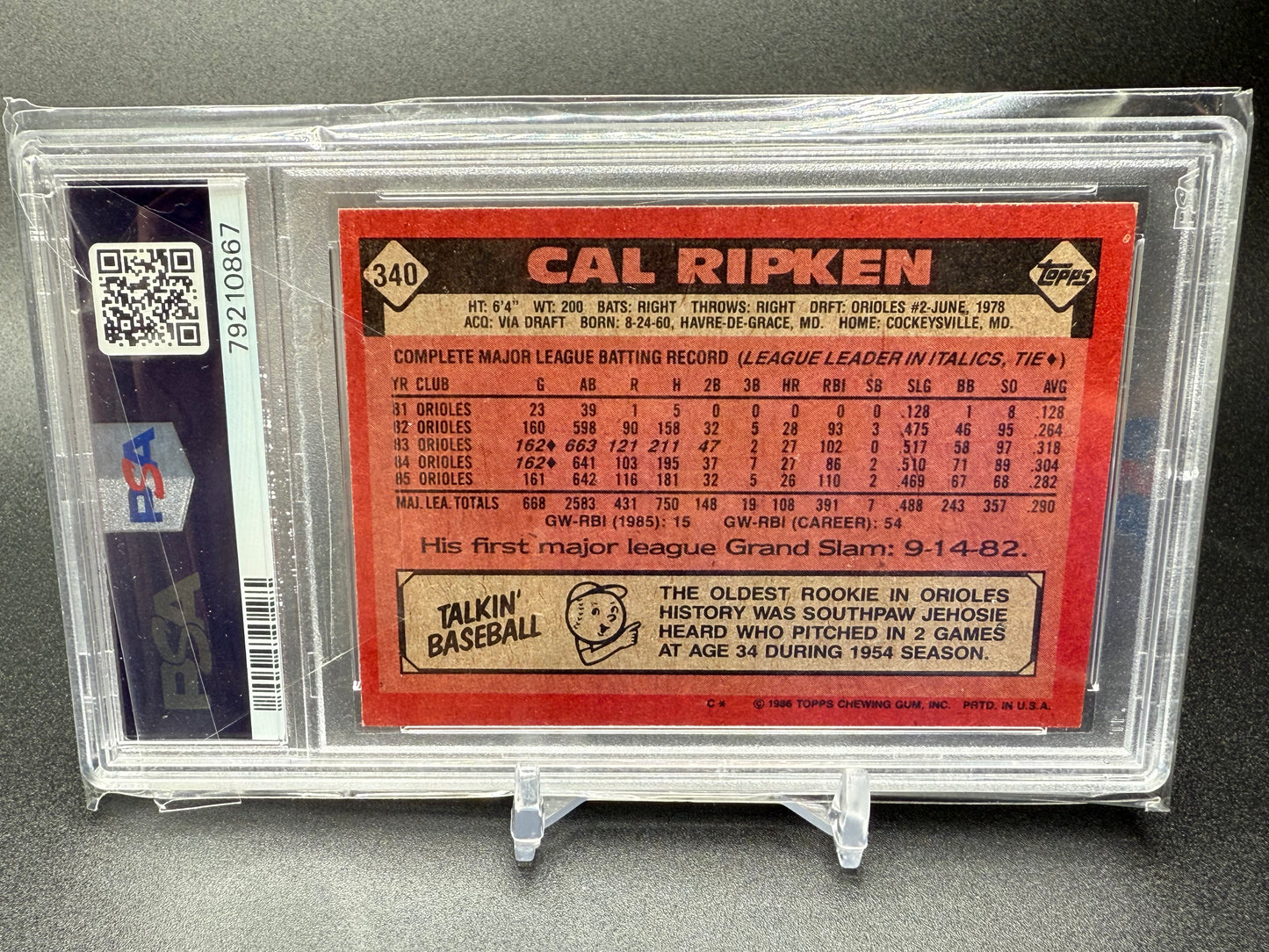 CAL RIPKEN JR, BALTIMORE ORIOLES - 1986 & 1987 TOPPS PSA 7, 6 - SET