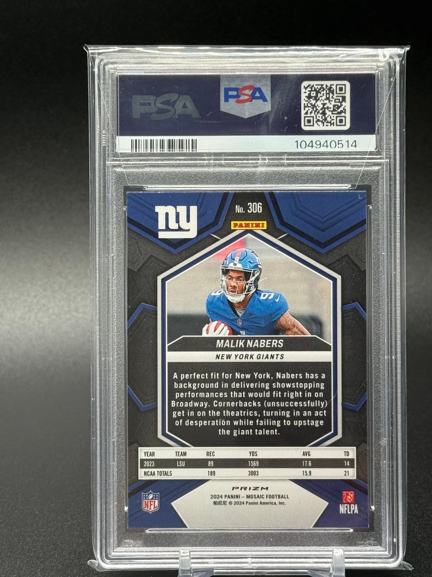 2024 Panini Mosaic -Malik Nabers Mosaic Prizm PSA 8